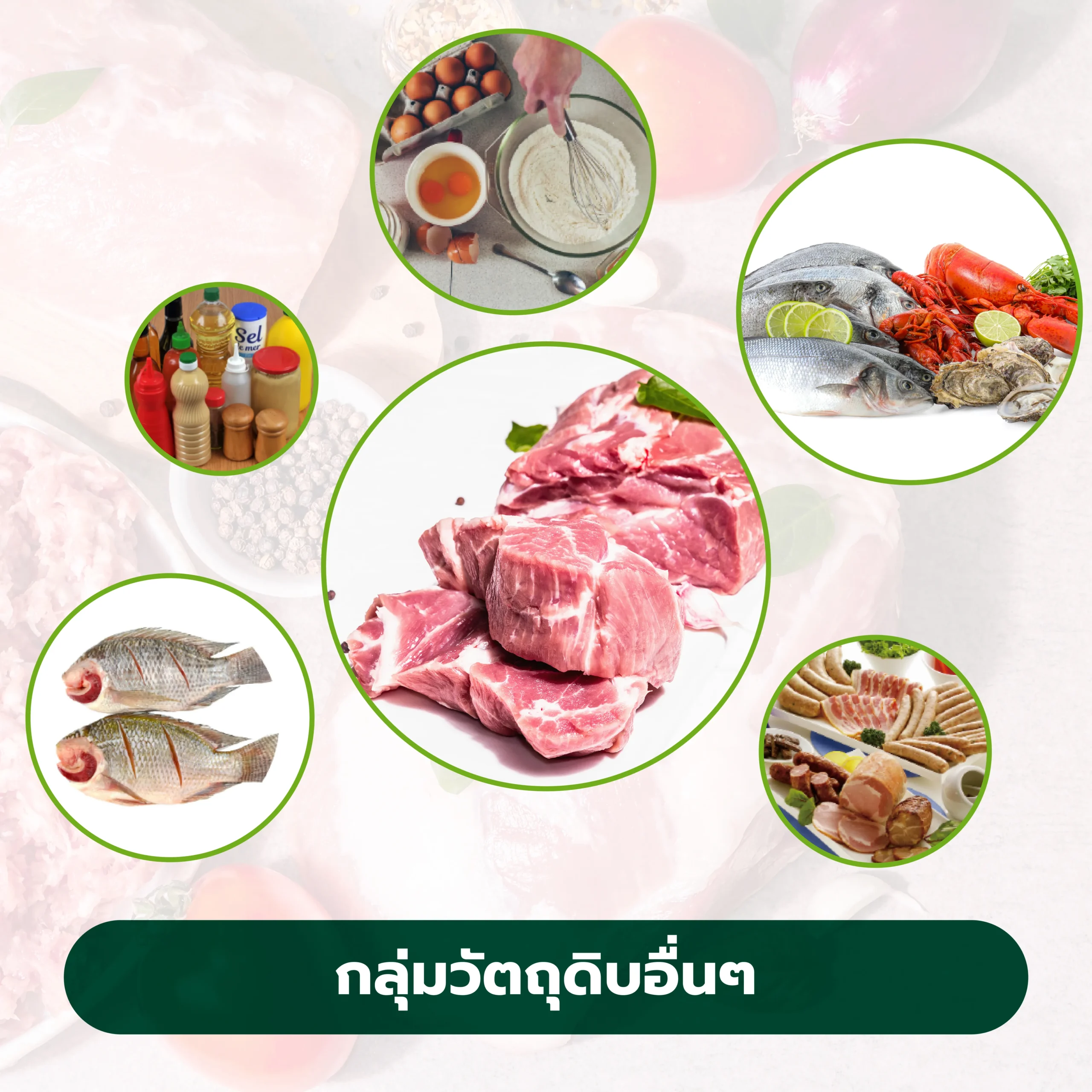 กลุ่มวัตถุดิบอื่นๆเช่น ของสด ของแห้ง อาหารทะเล อาหารแช่แข็ง ปลาน้ำจืด เครื่องหวานเย็น สินค้าแปรรูป ทุกชนิด